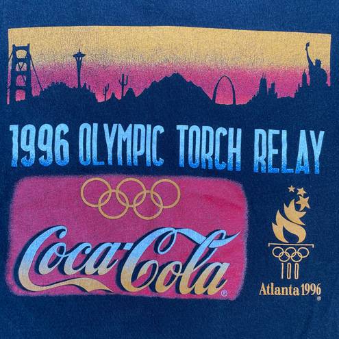 Coca-Cola Vintage 90s  Olympic Torch Relay Black Graphic T-shirt