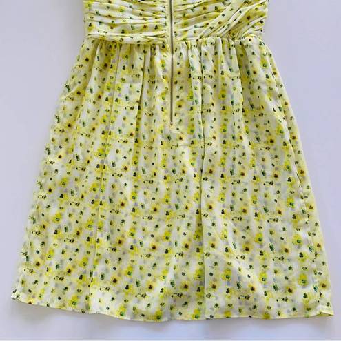 The Kooples  Anemone Chiffon Yellow Floral Sweetheart Bodice Mini Summer Dress