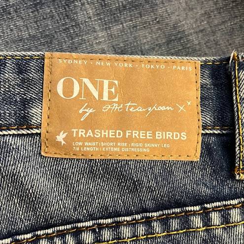 One Teaspoon  Trashed Free Birds Jeans Blue Acid Wash Highly Destroyed