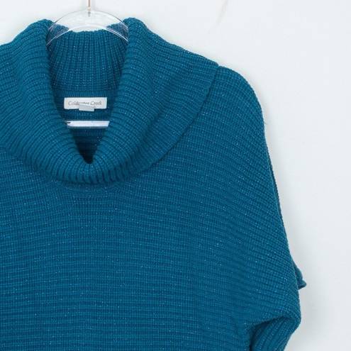 Coldwater Creek  Metallic Blue Short Sleeve Cowl Neck Sweater Size Medium