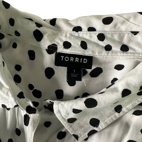 Torrid Womens Black White Polka Dot Blouse Long Sleeve Twill Top Size 1 1X