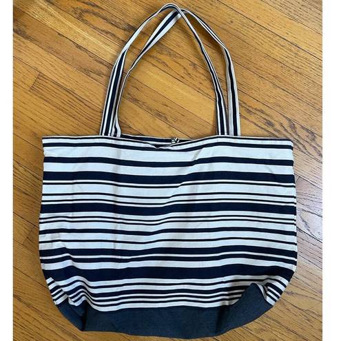 LES TOILES DU SOLEIL Large Black & White Striped Canvas Bag