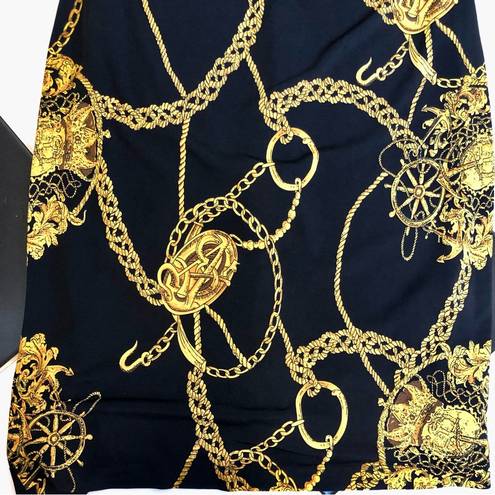 Isaac Mizrahi NWT  Black Mini Dress Gold Chain Print Mesh Sheer Back & Sleeves 8