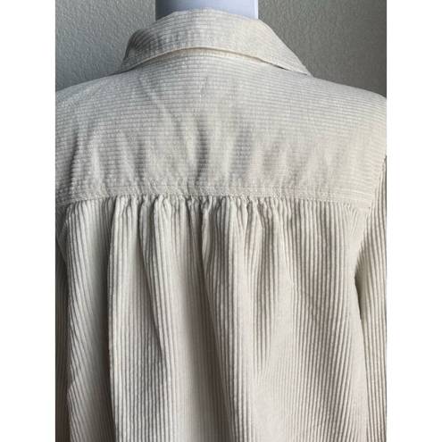 The Loft  Corduroy Long Sleeved Button Down Shirt Peter Pan Collar Puff Sleeve SZ L