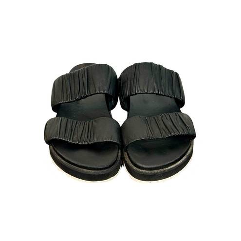 Sorel  Roaming Two Strap Leather Slide Flat Sandals Black/White