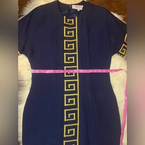 Chetta B  Navy Blue with embroidered Gold design short sleeve dress sz 10