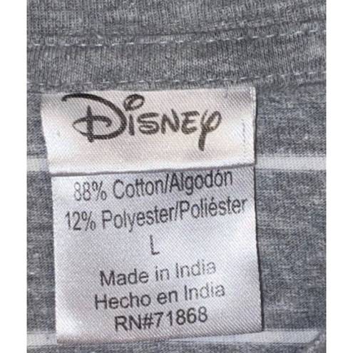 Disney Women's  Mickey Mouse Cropped Long Sleeve Gray Stripe Crop Top Shirt Large