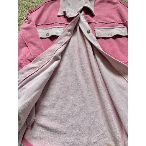 POL  Two Tone Button Front Oversized Shacket Size L/XL in Punch Pink