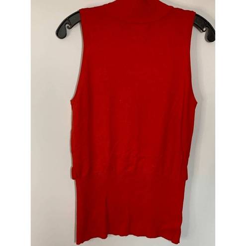 Cache Caché Women's Ribbed Mock Neck Top Knit Blouse Pullover Sleeveless Red Size Larg