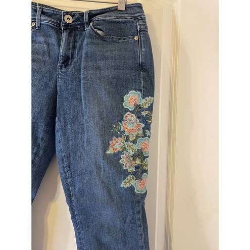 J.Jill  Authentic Fit Low Rise Floral Embroidered Cropped Jeans, Size 6/29