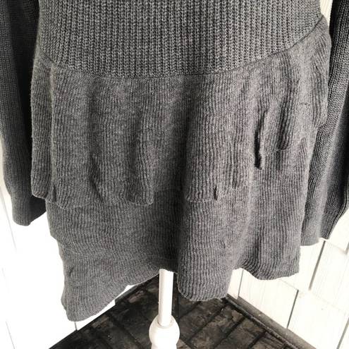 Chelsea28  Women's Grey Dark Heather Ribbed Ruffle Open Front Cardigan sz S