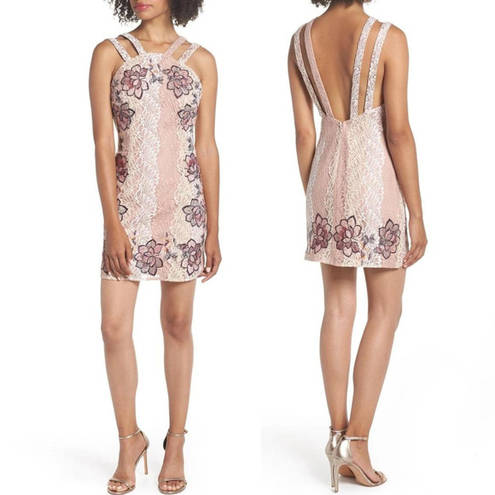 Foxiedox  Georgina Lace Appliqué Sheath Dress In Blush Multi Size 14 NWT