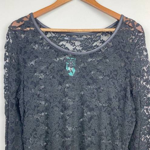 Maurice's  Blouse Top Womens XXL Black‎ Floral Lace Sheer Long Sleeve Slim Fitted