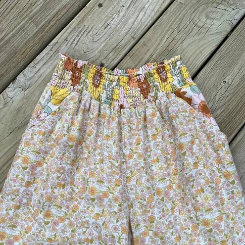 American Eagle  Women's Yellow Floral Wide Leg Pull On Pants Size XL