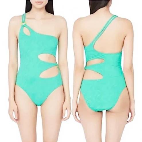 Trina Turk  Cascais Wave One Shoulder One Piece Cutout Swimsuit Aquamarine Size 6