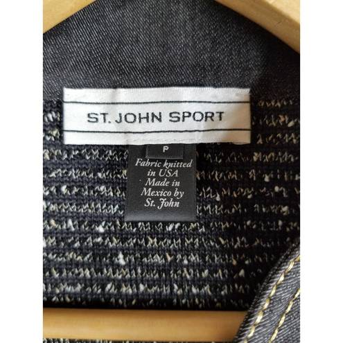 St. John Sport Knit Jacket Small Womens Boucle Full Zip Denim Accents Black