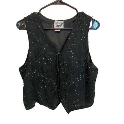 American Vintage Sweet Sue Vintage Sleeveless Rhinestone Embellished Silk Vest Size Large