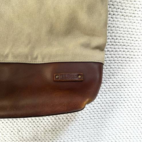 L.L.Bean  Khaki Waxed Canvas Brown Leather Trim Bottom Adjustable Crossbody Bag