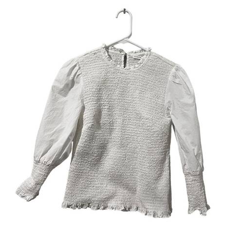 Veronica Beard  Kali Smocked Top Women's Off-White Long Puff Sleeve Blouse size 6