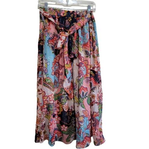 Her Destiny Women's Green Multicolored Floral Print Bohemian Maxi Skirt Sz Med