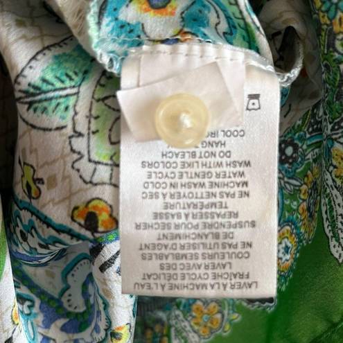 Joie  Blouse White & Green Paisley Pattern Short Sleeves Button Up Top Sz S EUC