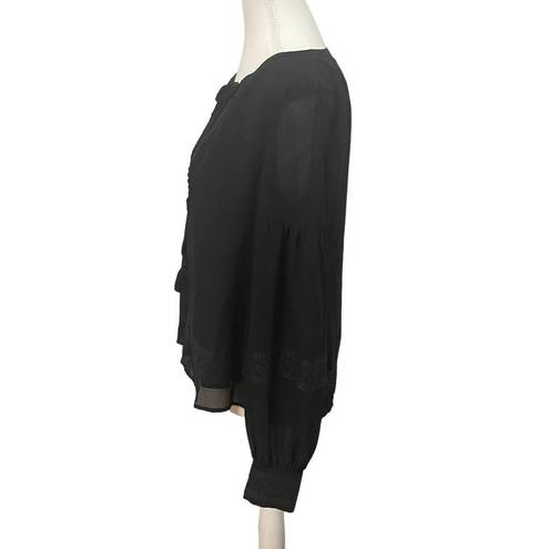 Rebecca Minkoff   black semi sheer lace v neck  tasseled blouse size small