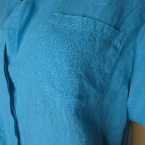 Chico's  Linen Hidden Button Placket Shirt Blue 1