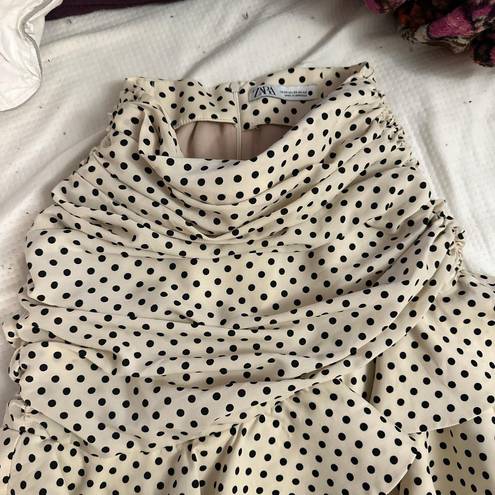 ZARA Cream layered polka dot mini skirt 