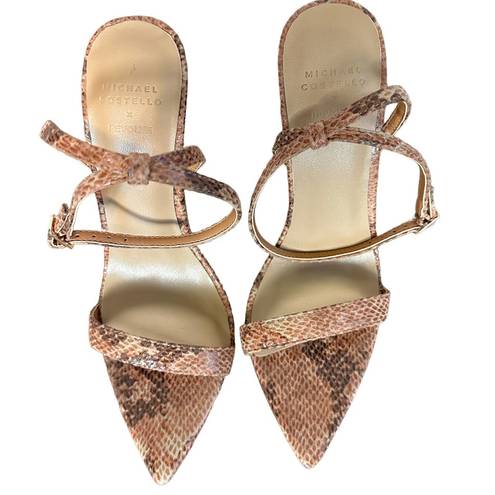 Michael Costello  Tan Snake Ankle Strap Sandal SIZE 7 Rhea Heel Python Stiletto