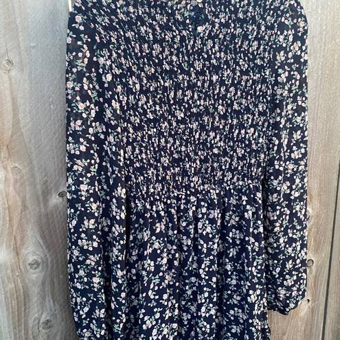 Petal and Pup  Edwina Shirred Frill Long Sleeve Midi Dress - NAVY FLORAL Size 4