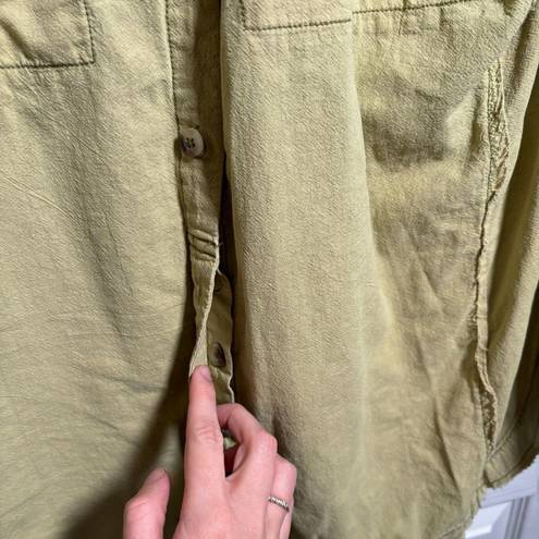 We The Free  People Chartrusse Green Button Up Pockets Raw Edges Womens XL Cotton