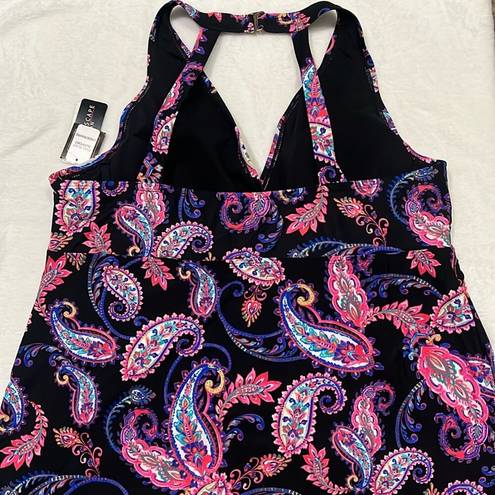 Raisin's Island Escape Tankini Bathing Suit Top 24W Swim Padded Cup Underwire Paisley