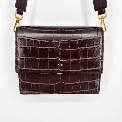 JW Pei  Mini Flap Crossbody Bag Brown Croc Embossed