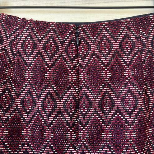 The Loft  Burgundy Diamond Tweed Button Wrap Skirt