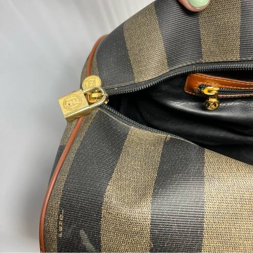 Fendi Vintage  Huge Pequin Stripe & Cognac Leather Duffel/Weekender Bag