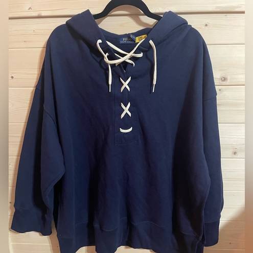 Polo  Ralph Lauren Lace-Up Fleece Hoodie Blue Women's Size XS/S