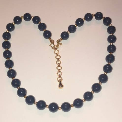 Monet  Vintage Navy Blue & Gold Tone Beaded Classic Boho Retro Necklace