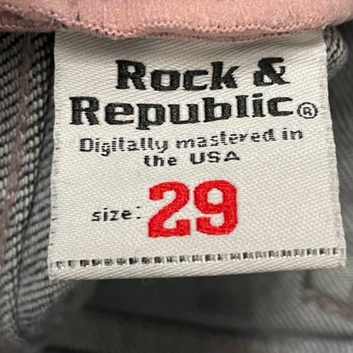 Rock & Republic Bootcut Faded Jeans With Pink Stitching on Back Pockets Size 29