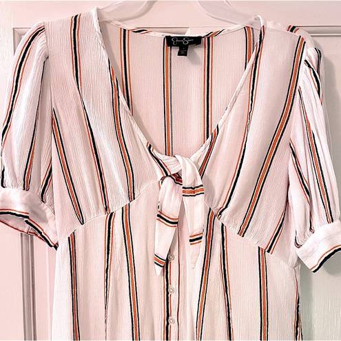 Jessica Simpson Women’s Striped V-Neck Puff Sleeve Mini Dress