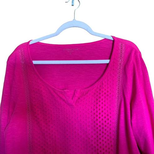 Coldwater Creek  Womens Size XL Pink Eyelet Cotton Blouse Top