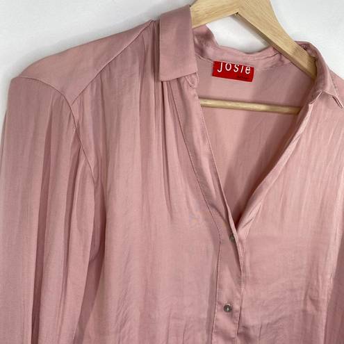 Natori Josie  Pink Long Sleeve V-Neck Soft Blouse Women's Size Small S