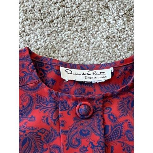 Oscar de la Renta  Expressions Vintage Red Button Down Blouse Top Size M