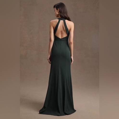 BHLDN  Lennox Halter Open-Back Side-Slit Stretch Crepe Gown Dark Emerald 12 NWT