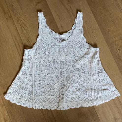 Nabee  Crochet Lace White Retro Crop Tank Top Size small