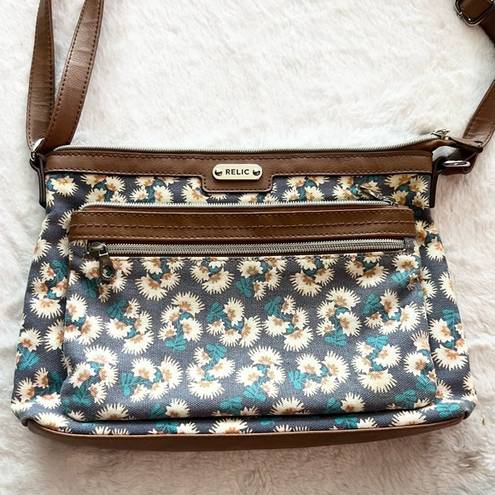 Relic  Blue Daisy Floral Vegan Leather Zipper Pockets Shoulder Bag Purse