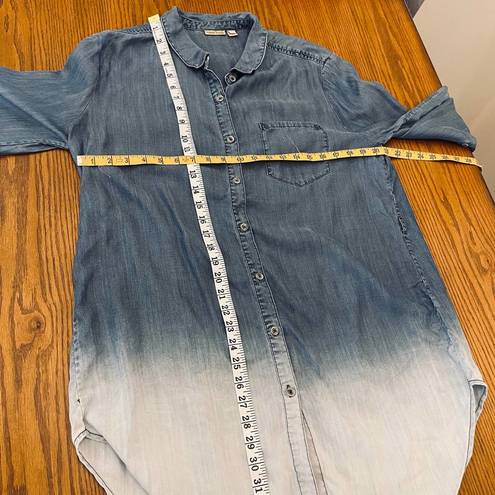 Holding Horses  Denim Ombre Button Up Tunic Women's Large Long Length 100% Tencel