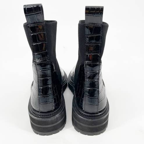 Loeffler Randall  Black Bridget Croc Embossed Patent Leather Chelsea Boot sz 6.5
