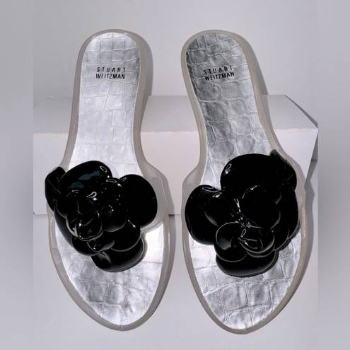 Stuart Weitzman Black Bloom Flower Jelly Flip Flop Sandals Size 8