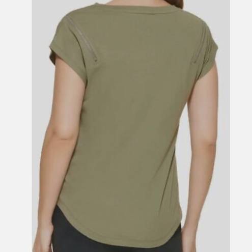 DKNY  Fatigue Green Crew Neck Zip-Shoulder T-Shirt, Size Medium, New with Tag $59