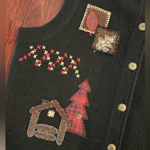 Woolrich Women’s 100% Wool Vest Black Fall Leaves Bear Rustic Country Size M